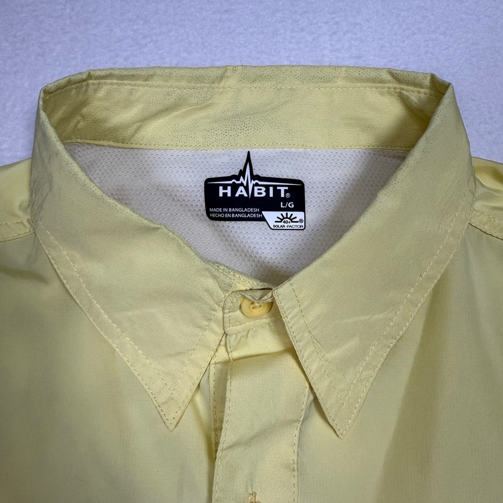 Habit Mens Fishing Shirt Large Yellow Short Sleeve UPF 40 Ventilated Button Down - Picture 3 of 6